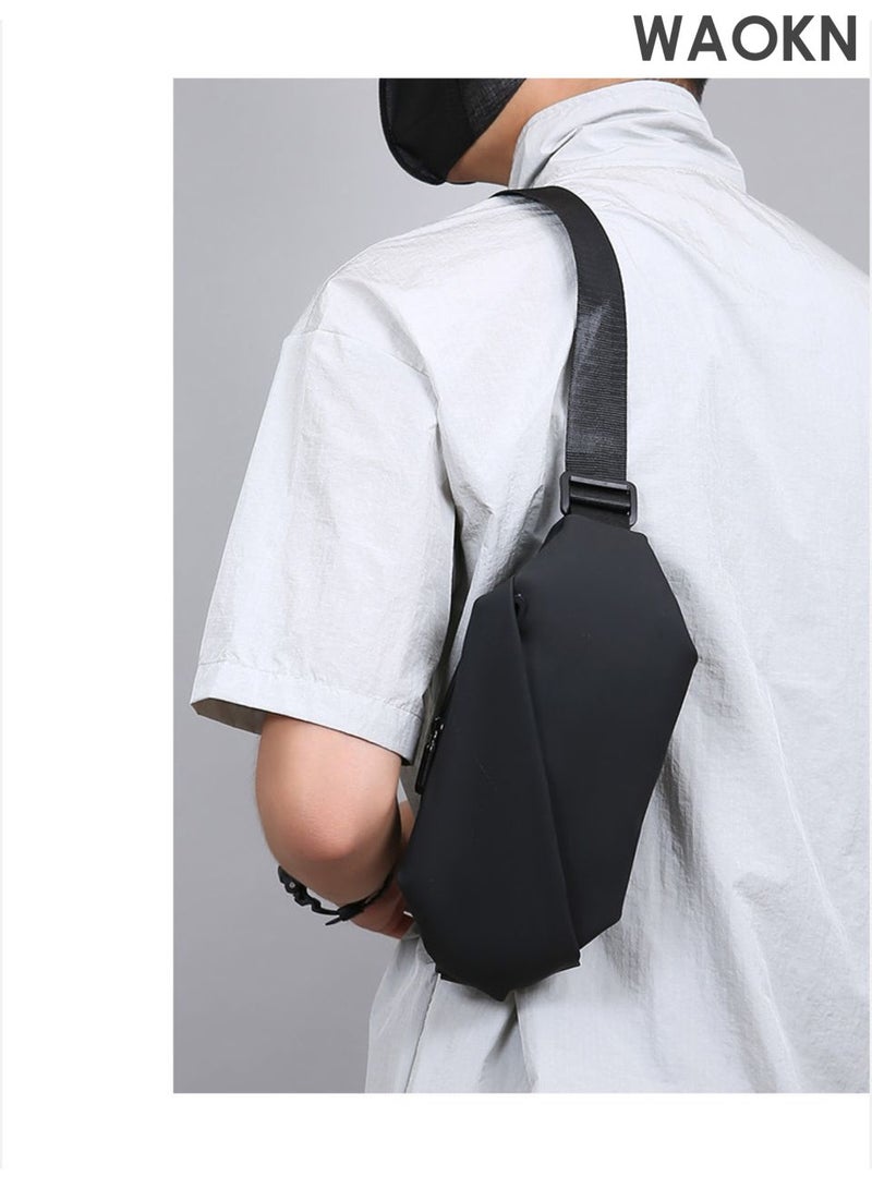 WAOKN waist Bag Men's Shoulder Bag, Casual Sports Fashion Women's and Men's, Running Waist Bag Crossbody ,Waist Bag with Adjustable Shoulder Strap Backpack,Outdoor fashionable multifunctional sports waist bag Black . - Image 4