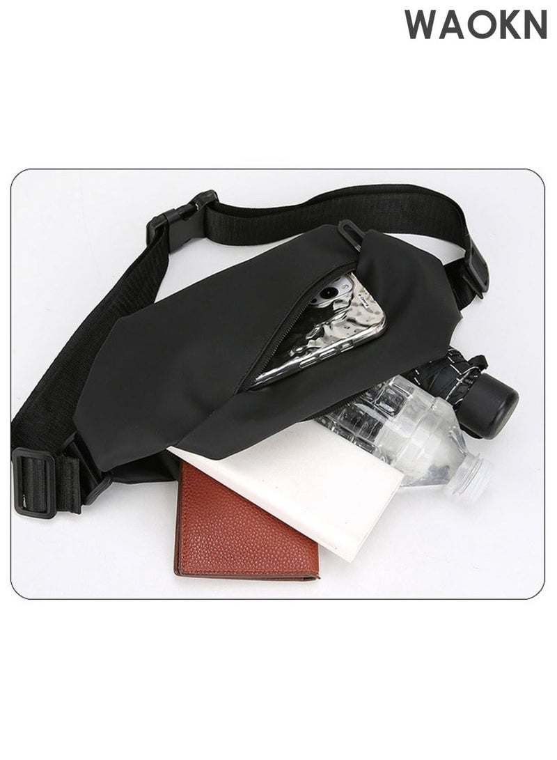 WAOKN waist Bag Men's Shoulder Bag, Casual Sports Fashion Women's and Men's, Running Waist Bag Crossbody ,Waist Bag with Adjustable Shoulder Strap Backpack,Outdoor fashionable multifunctional sports waist bag Black . - Image 2