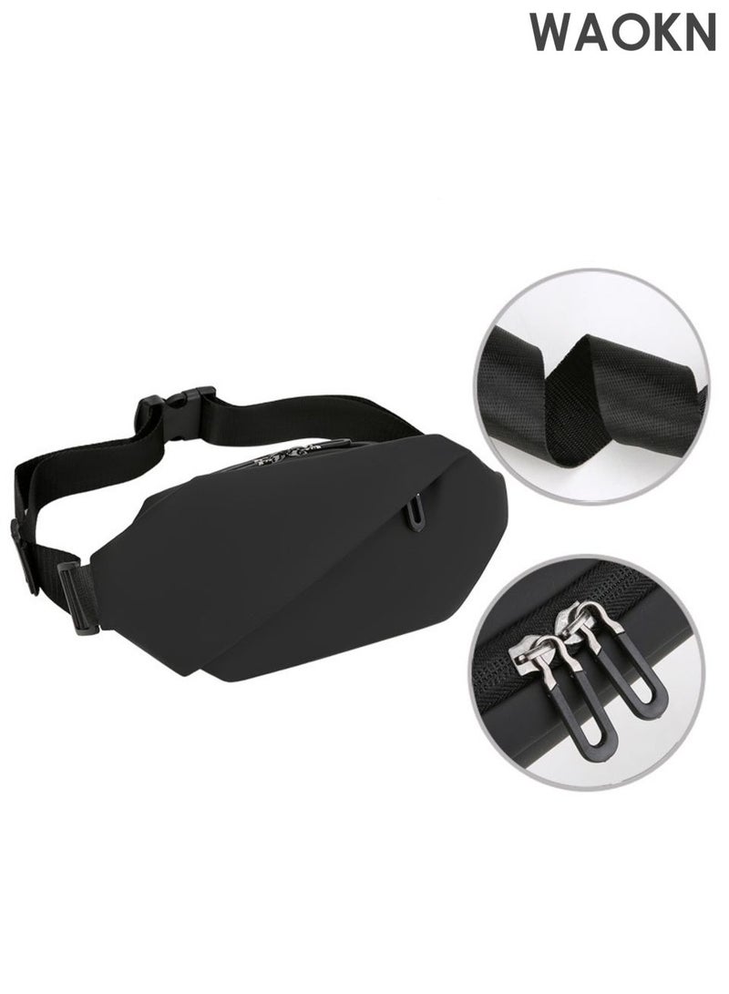 WAOKN waist Bag Men's Shoulder Bag, Casual Sports Fashion Women's and Men's, Running Waist Bag Crossbody ,Waist Bag with Adjustable Shoulder Strap Backpack,Outdoor fashionable multifunctional sports waist bag Black . - Image 5