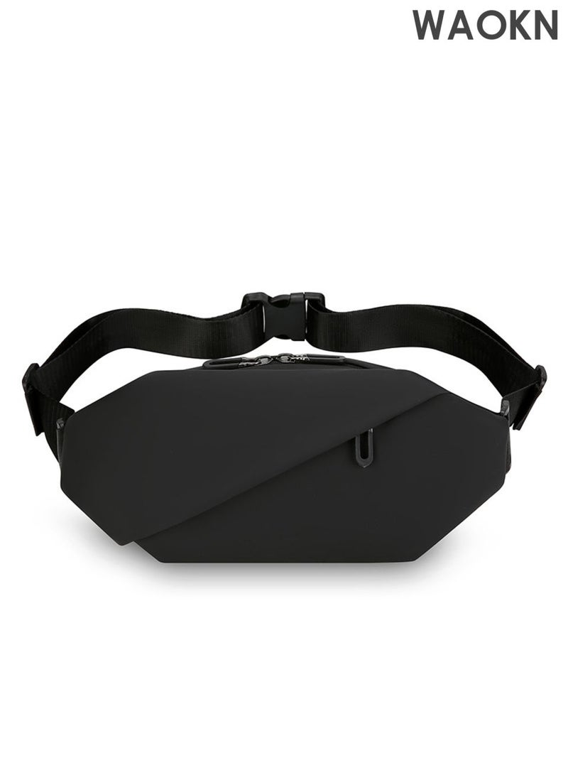 WAOKN waist Bag Men's Shoulder Bag, Casual Sports Fashion Women's and Men's, Running Waist Bag Crossbody ,Waist Bag with Adjustable Shoulder Strap Backpack,Outdoor fashionable multifunctional sports waist bag Black . - Image 1