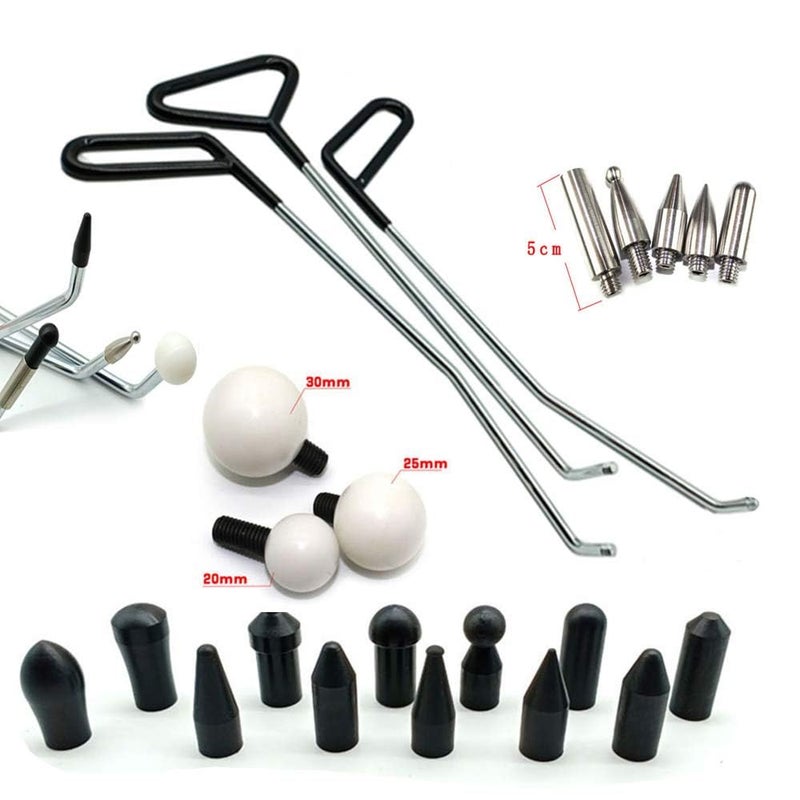 Houshan Paintless Dent Repair Tools 6 Pieces of Dent Removal Rods with Awl Head Paintless Dent Removal Kit Car Auto Body Dent Removal of Hail Dents and Door Ding 3pcs Rod 20 pcs Pen
