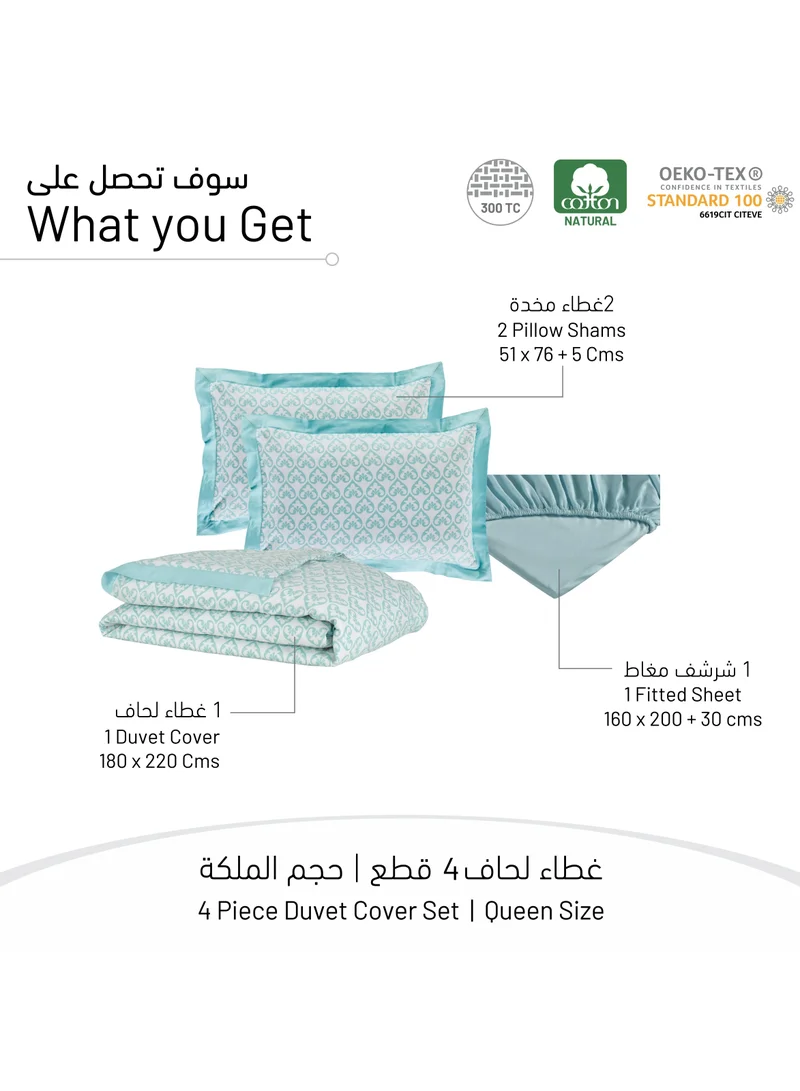 Donetella 4-Piece Duvet Cover Set Without Filler Cotton White/Blue Queen