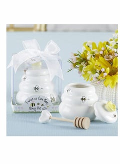 Y&D Ceramic Honey Pot, Jar with Lid and Wooden Dipper, Bee Container for Home Kitchen, Cute Porcelain Friend Family Gift Storage Syrup, Honey, White  - Image 3