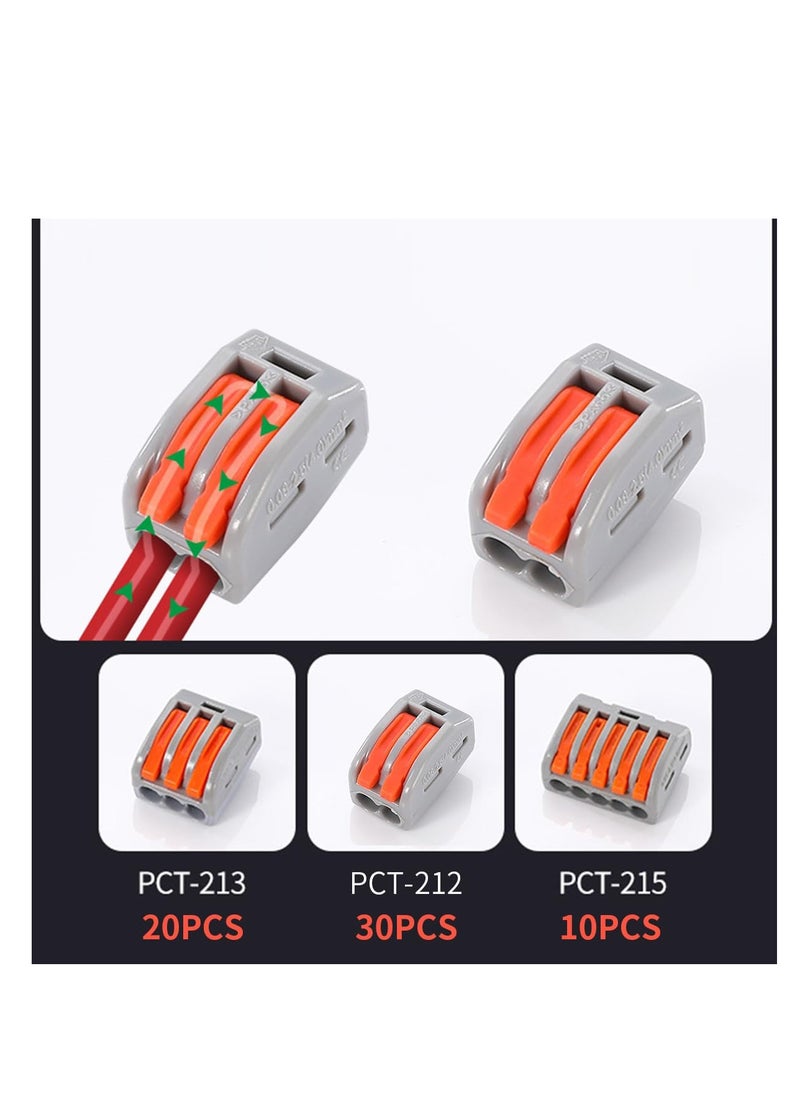 ECVV ECVV 60PCS Lever Wire Connectors, Electrical Connector Conductor Compact Wire Connector for Quick Connect (30*PCT-212, 20*PCT-213,10*PCT-215)  - Image 4