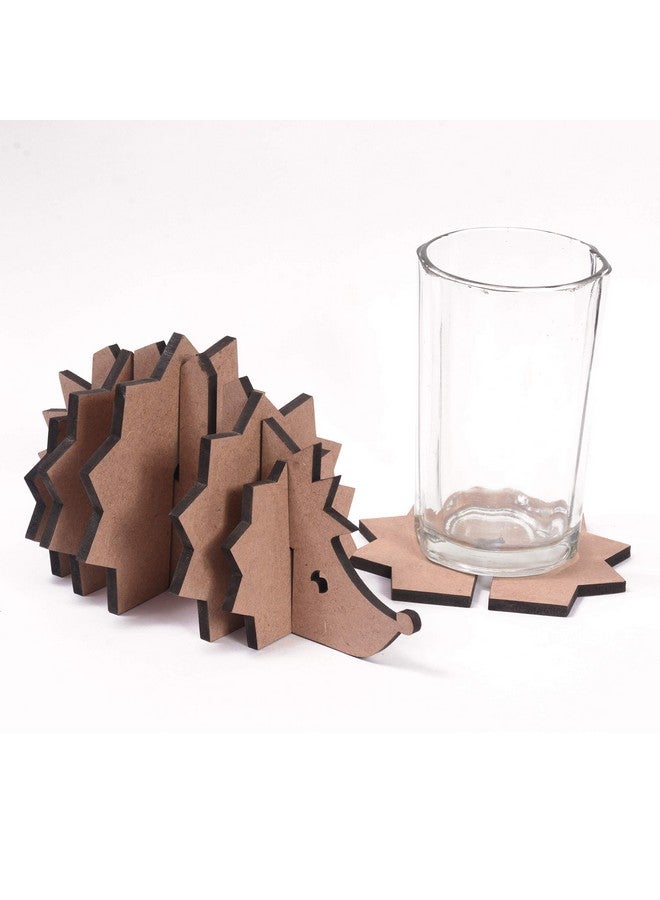 IVEI MDF DIY Coasters with Hedgehog Holder - MDF Plain Wooden Hedgehog Coasters & Holder Blank Cutouts for Painting Wooden Sheet Craft, Decoupage, Resin Art Work & Decoration - Set of 6 Coasters - Image 3