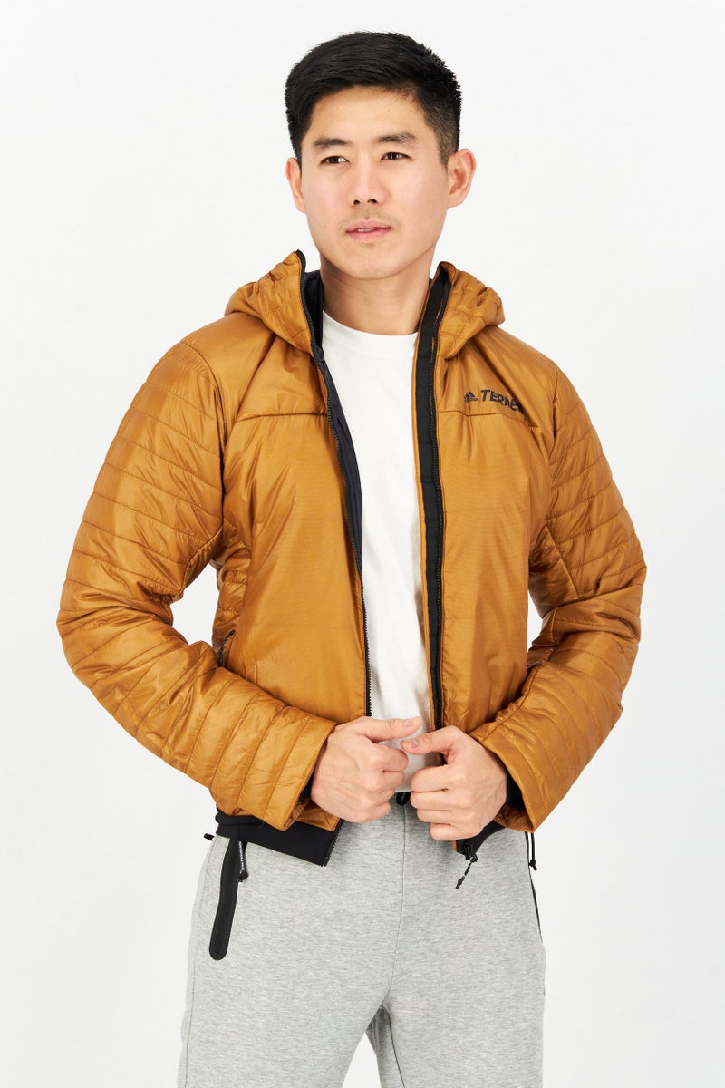 Adidas Men Sportswear Fit Brand Logo Quilted Jacket, Brown  - Image 1