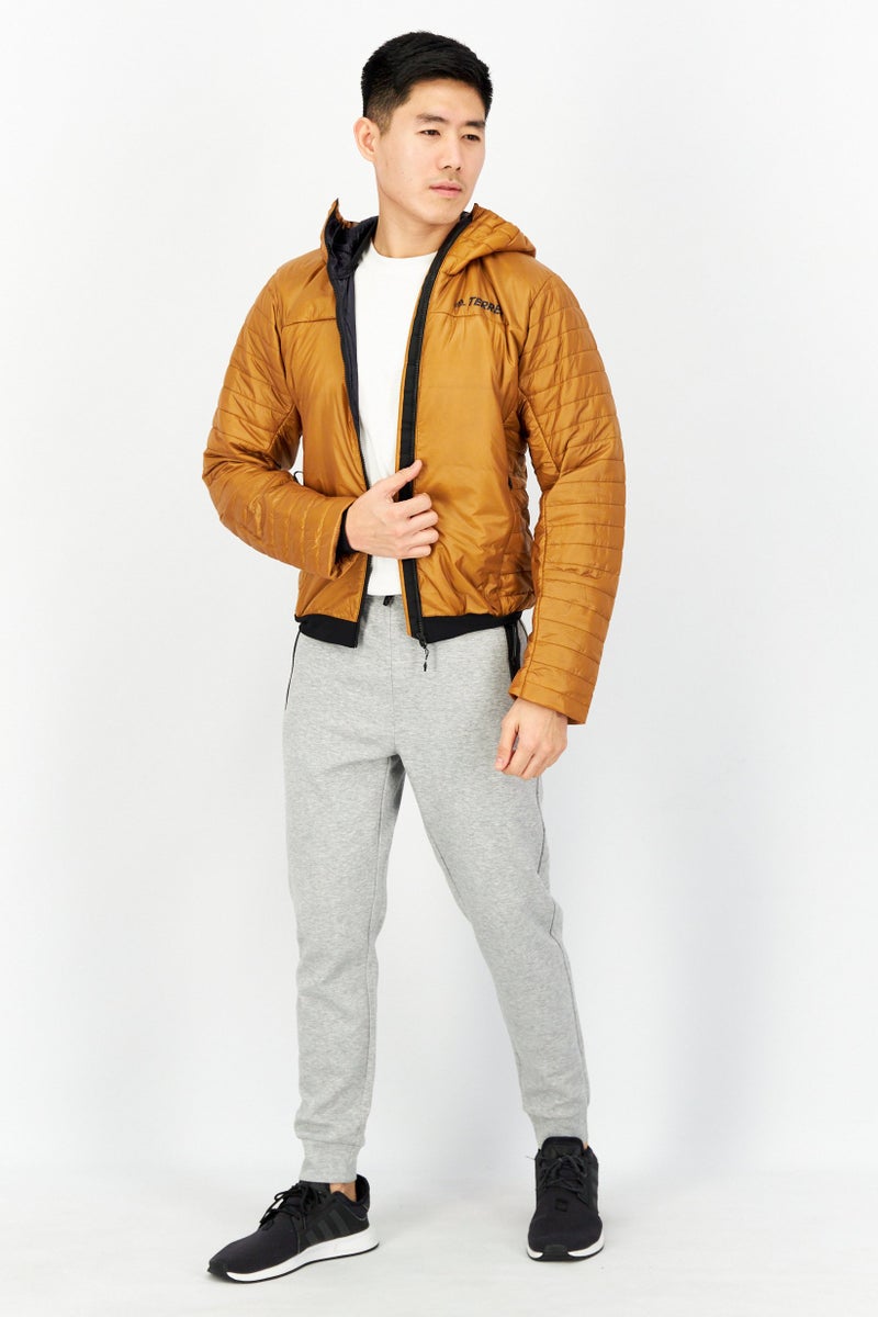 Adidas Men Sportswear Fit Brand Logo Quilted Jacket, Brown  - Image 2