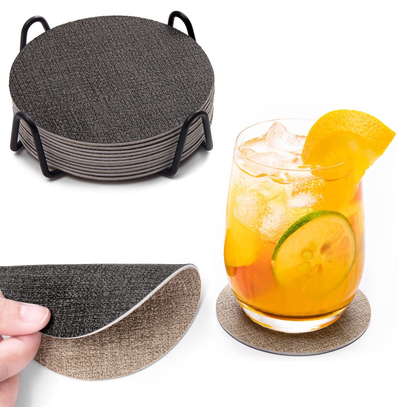 Chitomars Coasters Dual Sided Faux Leather Coaster for Drinks Mug Coaster Non Slip AntiHeat Washable Cup Pad Mats Home and Outdoor Coffee Beer Glass Bottle Bar