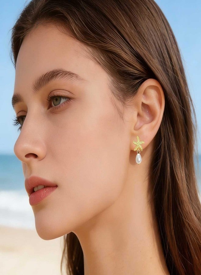 Mintolex Starfish Earrings with Dangling Pearl Elegant Beach Jewelry for Women Perfect Summer Gift for Tropical Vacation Coastal Outfits as Seashell Earrings and Beachy Accessories - Image 5