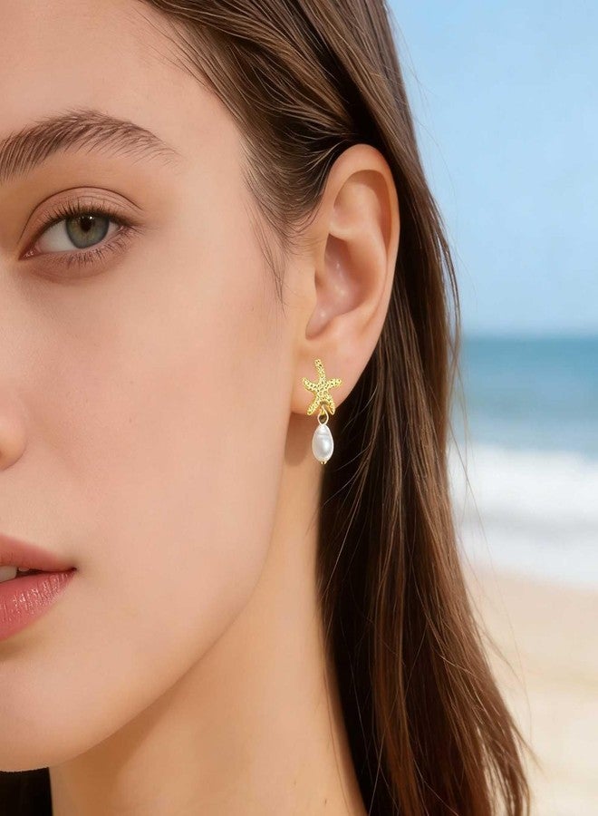 Mintolex Starfish Earrings with Dangling Pearl Elegant Beach Jewelry for Women Perfect Summer Gift for Tropical Vacation Coastal Outfits as Seashell Earrings and Beachy Accessories - Image 3