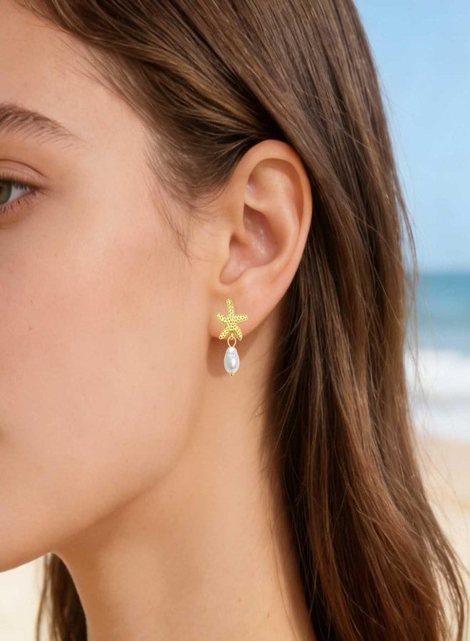 Mintolex Starfish Earrings with Dangling Pearl Elegant Beach Jewelry for Women Perfect Summer Gift for Tropical Vacation Coastal Outfits as Seashell Earrings and Beachy Accessories - Image 4