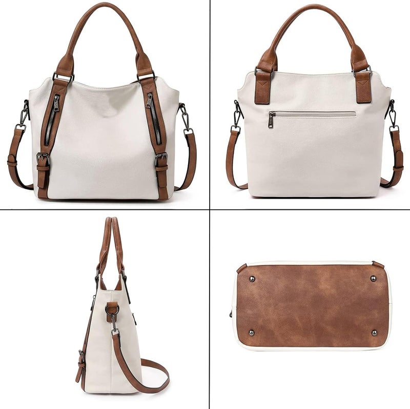 INOVERA (LABEL) Faux Leather Shoulder Hobo Bags for Women's and Girls - Stylish Ladies Handbag Purse with Adjustable Strap (White and Brown) - Image 5