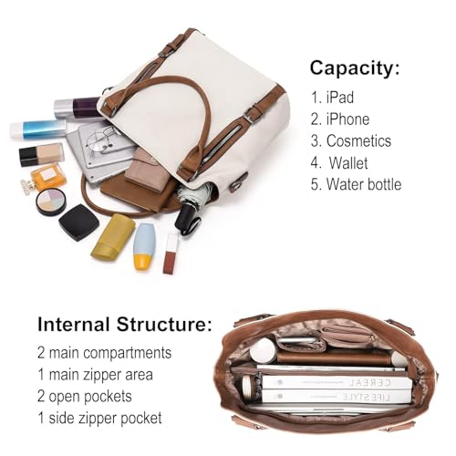 INOVERA (LABEL) Faux Leather Shoulder Hobo Bags for Women's and Girls - Stylish Ladies Handbag Purse with Adjustable Strap (White and Brown) - Image 4