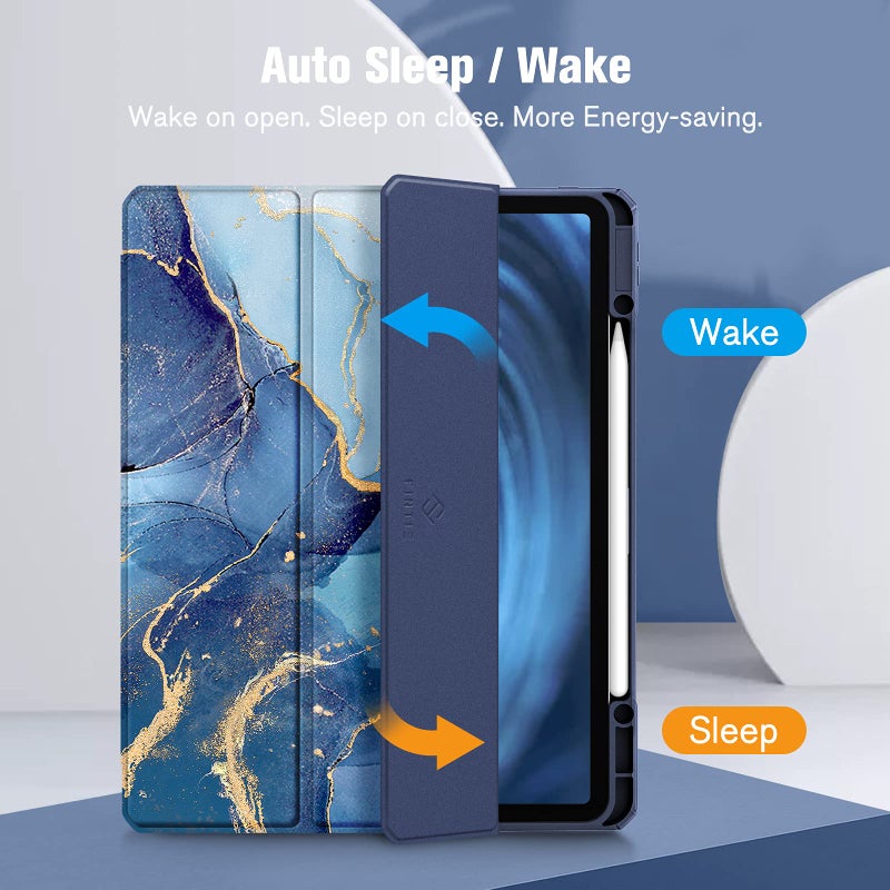 Fintie Hybrid Slim Case for iPad Pro 12.9-inch 6th Generation 2022, [Built-in Pencil Holder] Shockproof Cover w/Clear Transparent Back Shell, Also Fit iPad Pro 12.9" 5th/4th/3rd Gen, Ocean Marble - Image 3