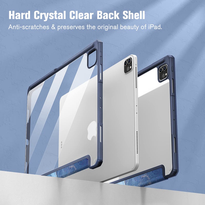 Fintie Hybrid Slim Case for iPad Pro 12.9-inch 6th Generation 2022, [Built-in Pencil Holder] Shockproof Cover w/Clear Transparent Back Shell, Also Fit iPad Pro 12.9" 5th/4th/3rd Gen, Ocean Marble - Image 5