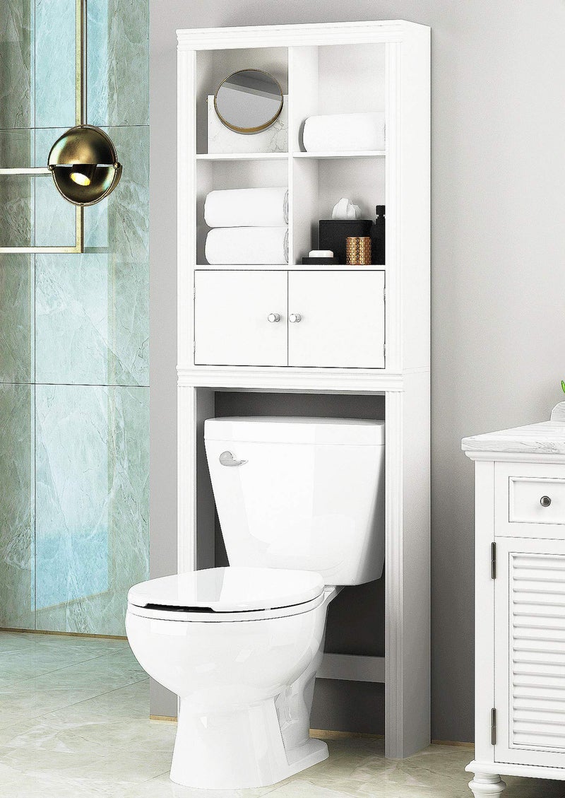 Spirich Over The Toilet Storage Cabinet Above Toilet Storage Cabinet with Doors Freestanding Bathroom Space Saver White