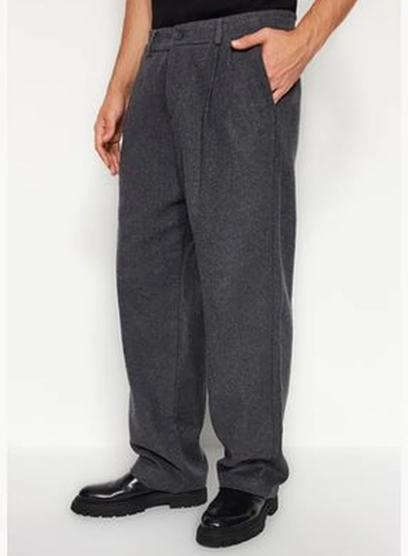 trendyol Men's Gray Wide Leg Wide Fit Baggy Cachet Thick Winter Trousers TMNAW24PL00011