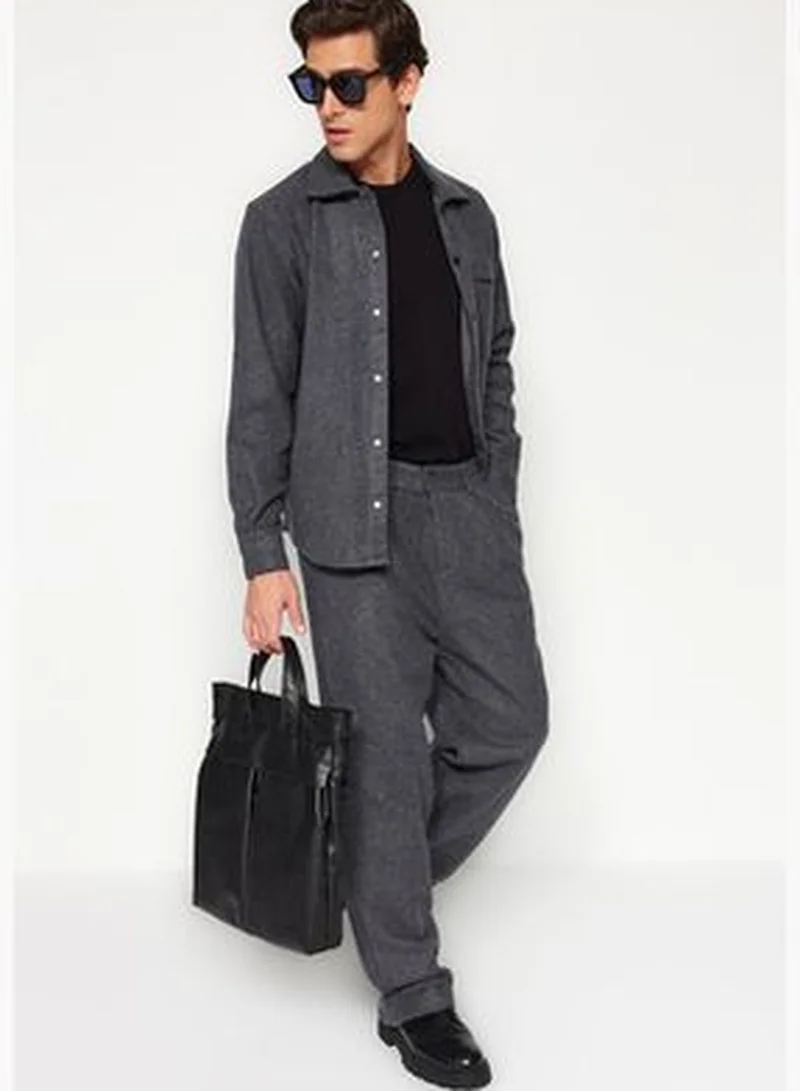 trendyol Men's Gray Wide Leg Wide Fit Baggy Cachet Thick Winter Trousers TMNAW24PL00011