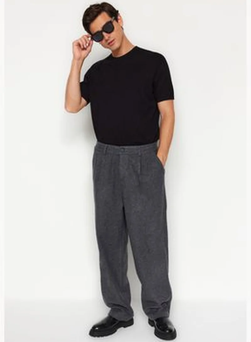 trendyol Men's Gray Wide Leg Wide Fit Baggy Cachet Thick Winter Trousers TMNAW24PL00011