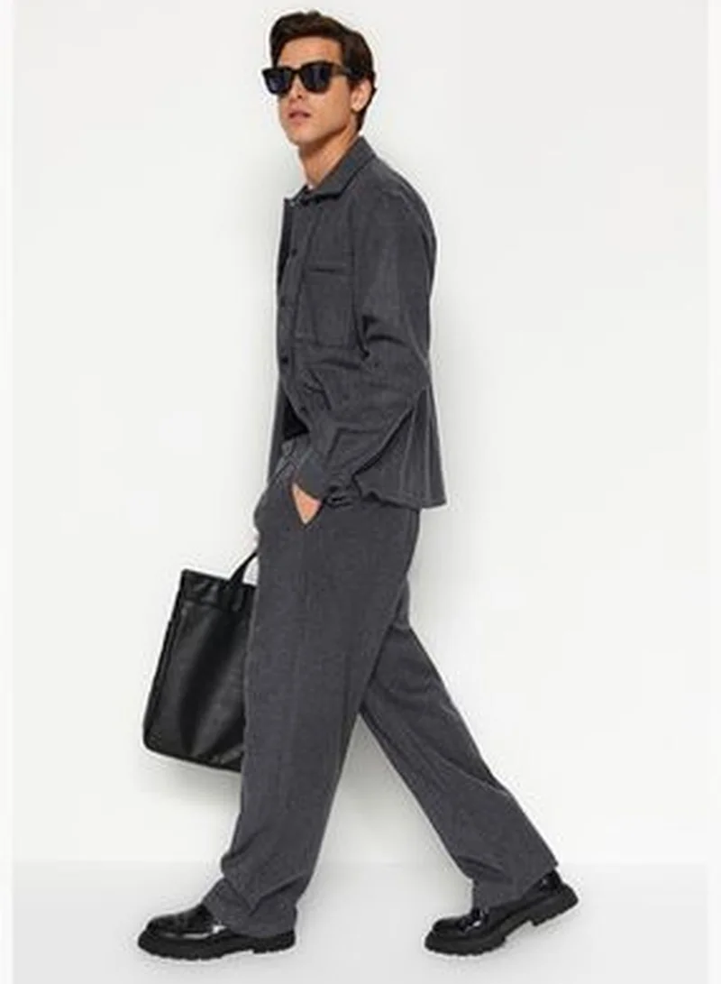 trendyol Men's Gray Wide Leg Wide Fit Baggy Cachet Thick Winter Trousers TMNAW24PL00011