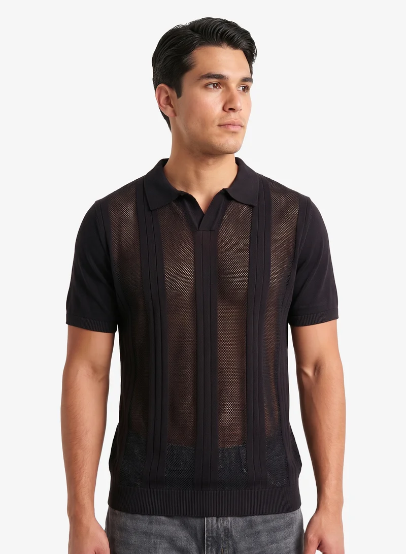 Seventy Five Knitted Polo Shirt With Stripe Detail