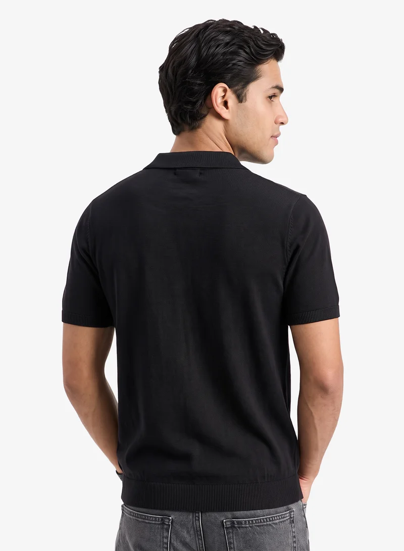 Seventy Five Knitted Polo Shirt With Stripe Detail