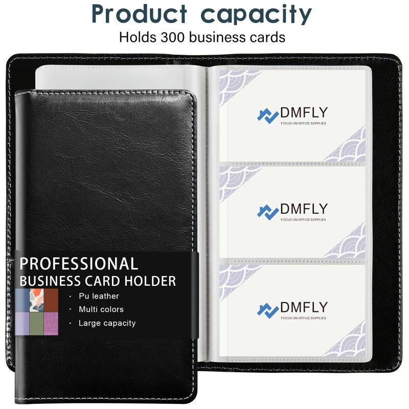DMFLY Leather Professional Business Card Holder Organizer Book - 300 Card Capacity Premium PU Folder with Soft Cover, Name Card Credit Cards Binder for Men/Women, Elegant Black - Image 4