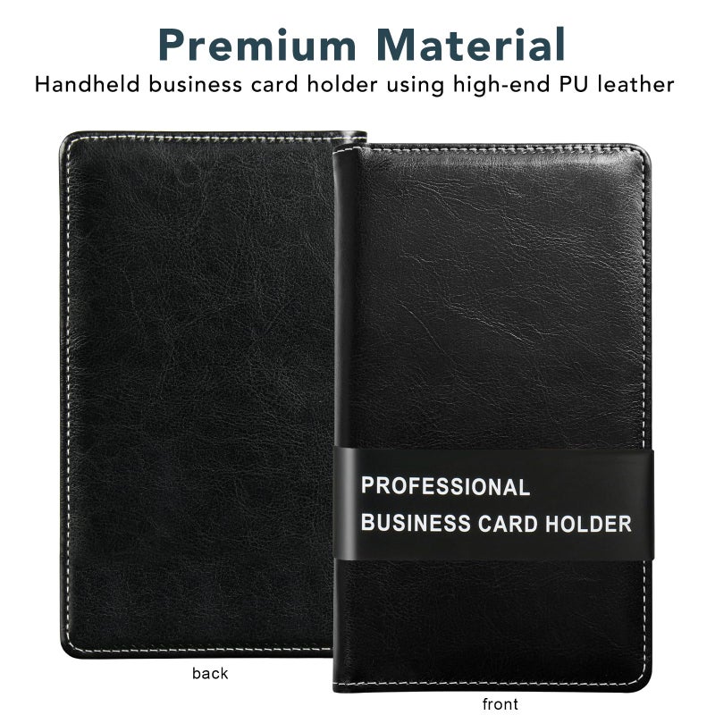 DMFLY Leather Professional Business Card Holder Organizer Book - 300 Card Capacity Premium PU Folder with Soft Cover, Name Card Credit Cards Binder for Men/Women, Elegant Black - Image 2