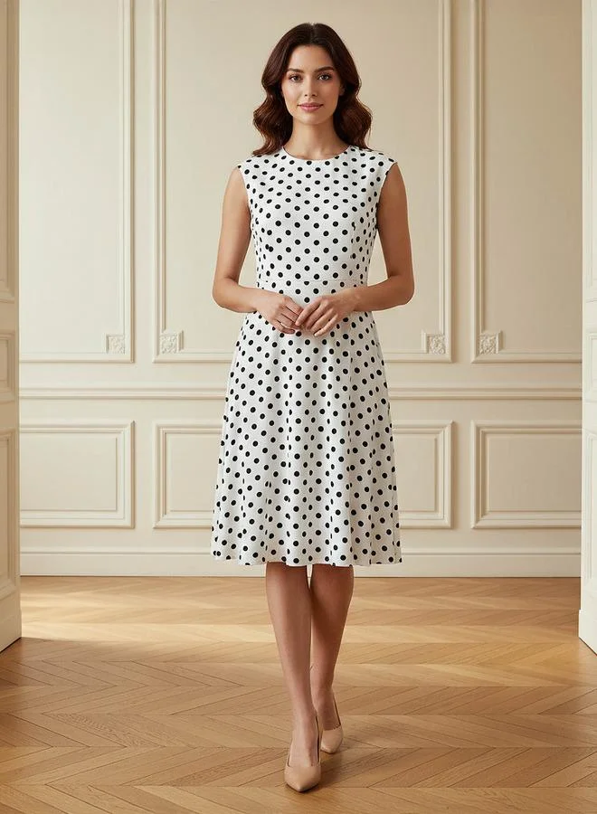 Splash FAV Polka Dot Print Sleeveless Mini Dress with Crew Neck