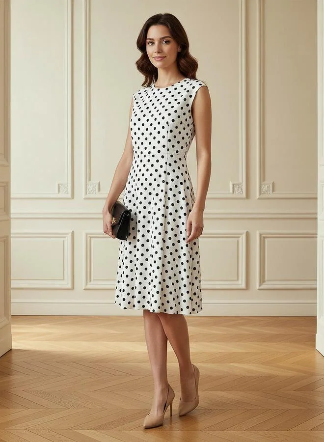 Splash FAV Polka Dot Print Sleeveless Mini Dress with Crew Neck