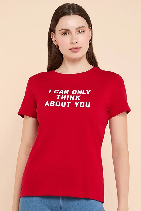 R&B Typography Print T-Shirt with Crew Neck and Short Sleeves