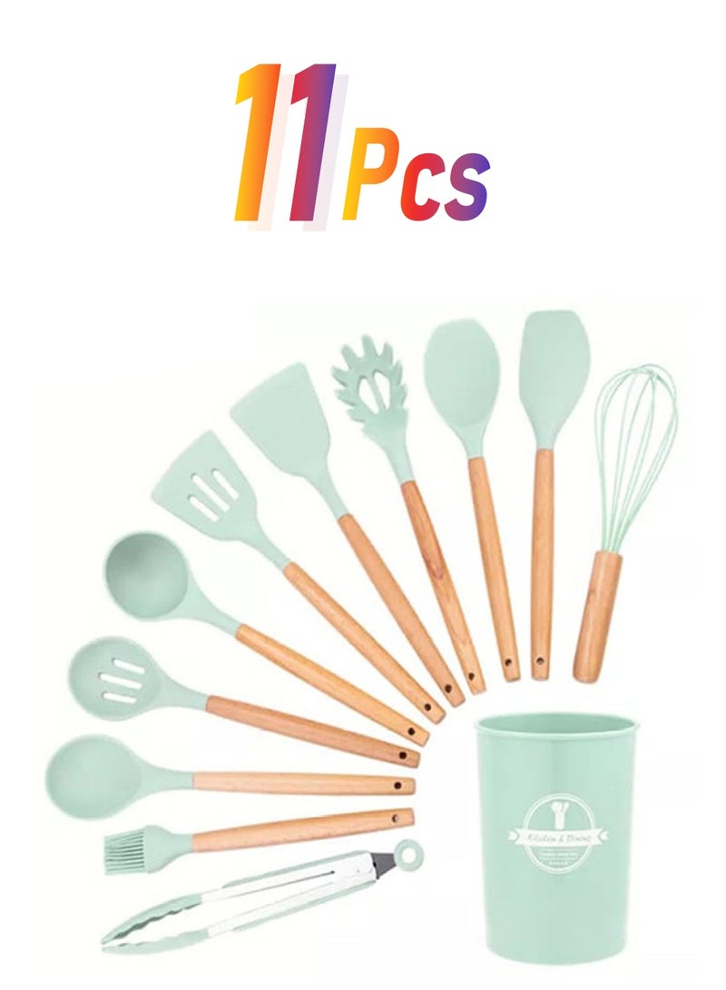 إسكدنيا طقم أدوات طهي للمطبخ مكون من 11 قطعة أخضر / بني - Image 1
