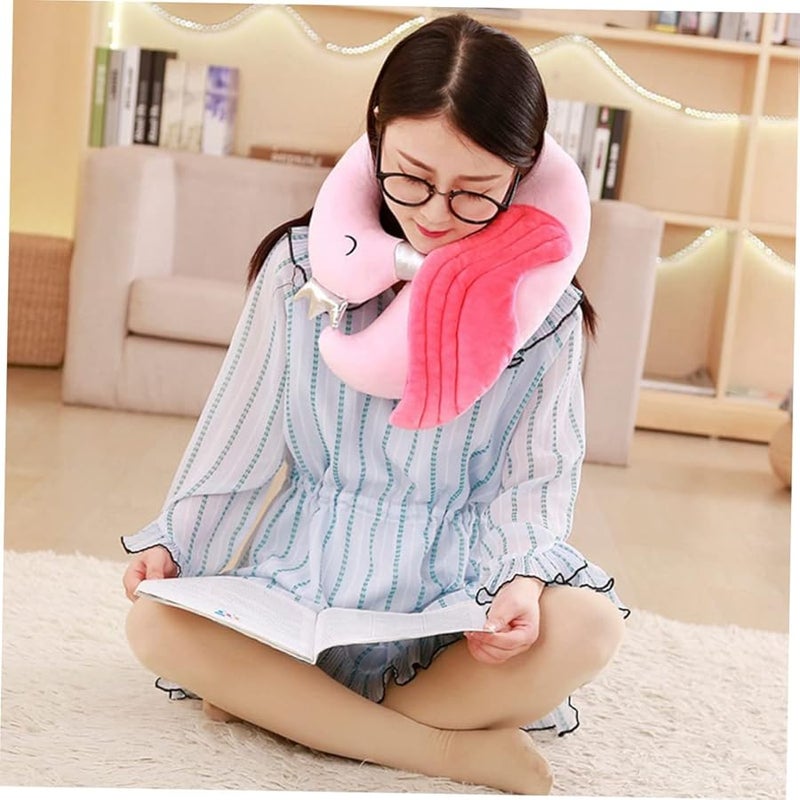 U Shaped Memory Foam Cervical Pillow for Neck Pain Relief Travel Support Flamingo Design - Image 3