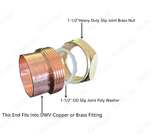 EZ-FLUID EZFluid 1 112 DWV Sweat FTG x SlipJoint Copper Trap Adapter Drain FittingAdapts Copper To TubularFTG x SJ Brass Trap Adapter Brass Solder FittingSweat End Fits Into DWV Pipe - Image 3