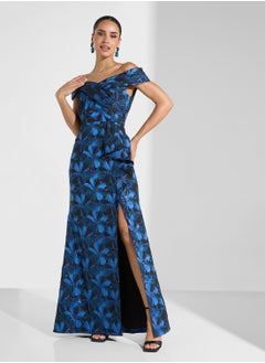 Adrianna Papell Off Shoulder Jacquard Gown  - Image 1