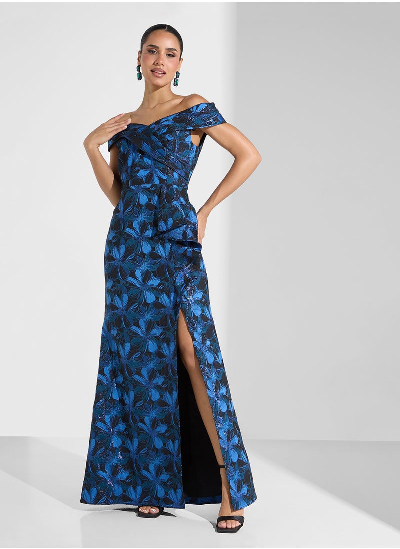 Adrianna Papell - Off Shoulder Jacquard Gown - Image 1