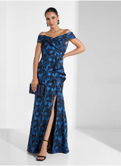 Adrianna Papell Off Shoulder Jacquard Gown  - Image 4