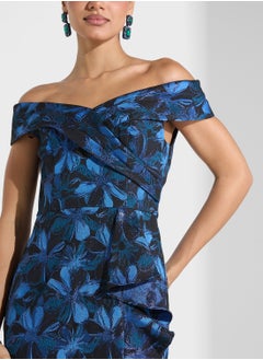 Adrianna Papell Off Shoulder Jacquard Gown  - Image 3