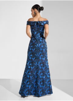 Adrianna Papell Off Shoulder Jacquard Gown  - Image 2