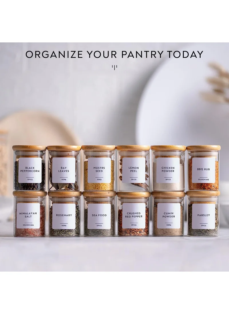كويزيرا 90 ML ,  20Packs Glass Jars Set, Cylinder Spice Jars with Bamboo Lids and Customized Labels, Spice, Herbs, Seasoning, Seed, Tea, Sugar, Salt