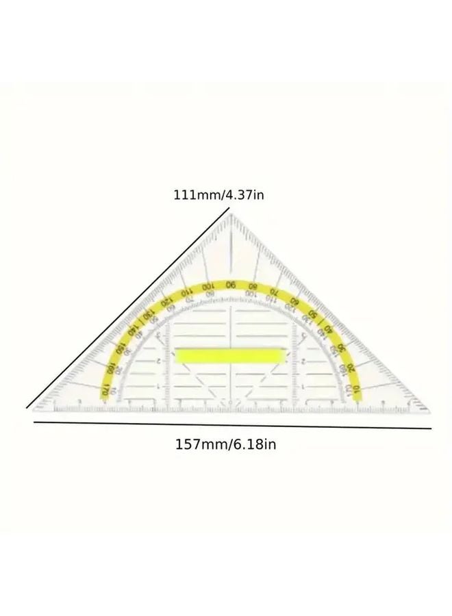 Yellow Transparent 4pcs Multifunctional Protractor with Handle Plastic Angle Ruler Geometry Set Drawing Tools - Image 3