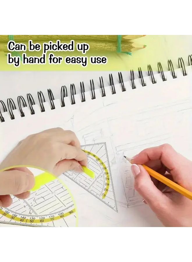 Yellow Transparent 4pcs Multifunctional Protractor with Handle Plastic Angle Ruler Geometry Set Drawing Tools - Image 5