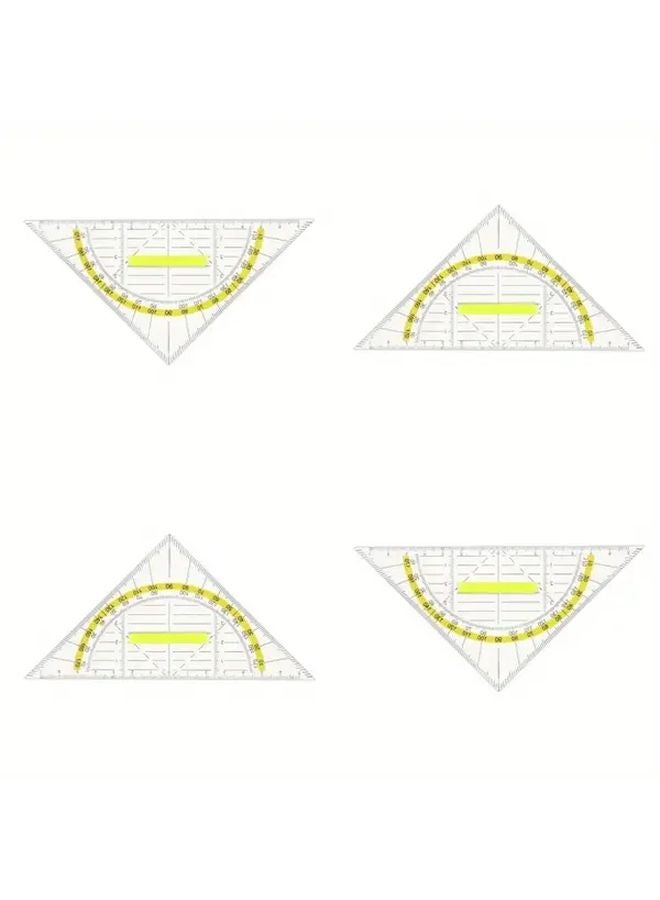 Yellow Transparent 4pcs Multifunctional Protractor with Handle Plastic Angle Ruler Geometry Set Drawing Tools - Image 2