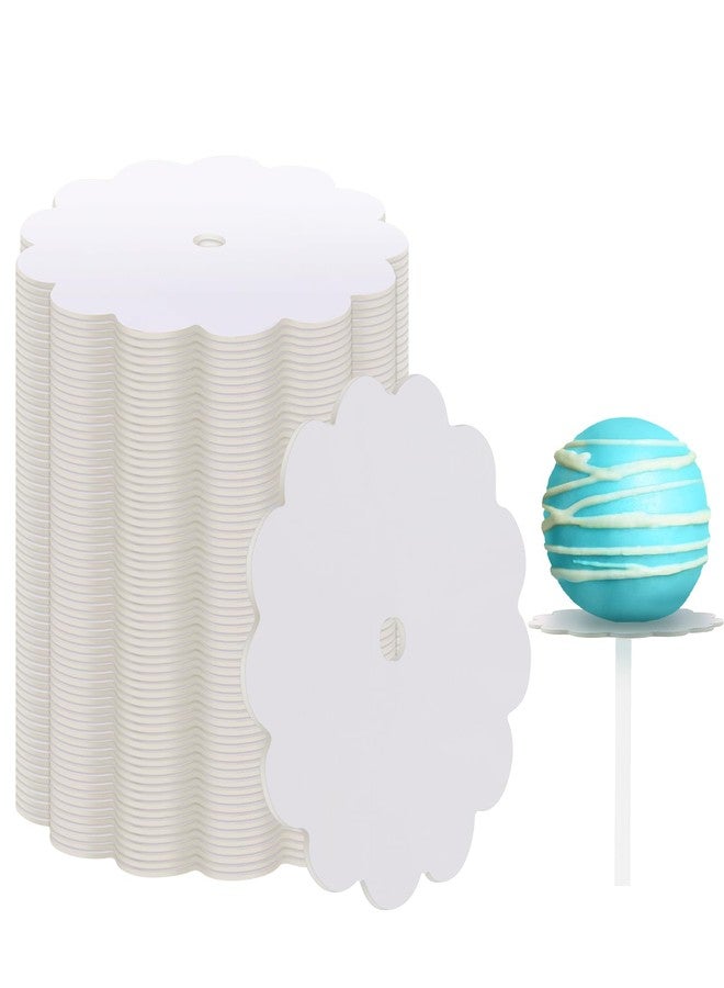 Tiangrid 100 Pcs Scalloped Cake Pop Boards with Hole 2 Inch Mini Round Candy Cake Base Cardboards for Baby Shower Dessert Table Cupcakes Pastries Birthday Party Wedding Supplies(White) - Image 1