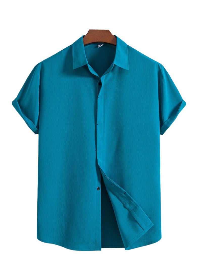 Summer new men's short-sleeved shirt loose solid color button short-sleeved shirt cotton shirt for men - Image 1