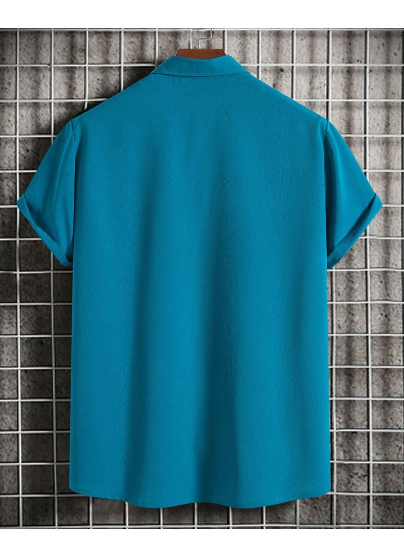 Summer new men's short-sleeved shirt loose solid color button short-sleeved shirt cotton shirt for men - Image 2