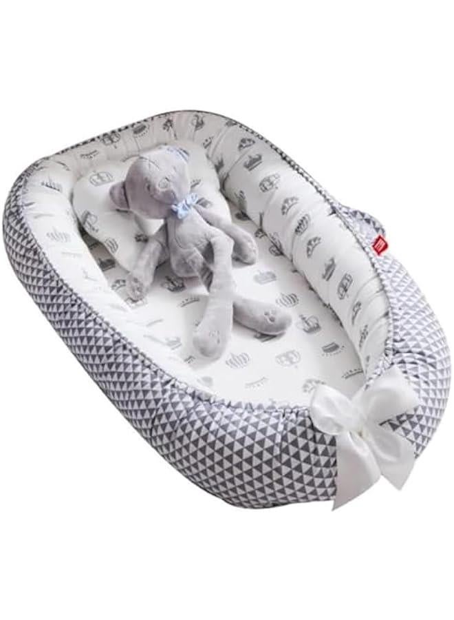 هوكور اي بين كرسي استرخاء للاطفال حديثي الولادة، مصنوع من القطن الناعم بنسبة 100% وحشو بالفايبر جيد التهوية، مقعد ارضي محمول للرضع للاستخدام الداخلي والخارجي (تاج) - Image 1