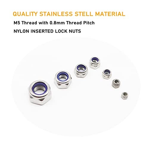 BinifiMux 35Pcs M5 x 0.8mm Stainless Steel Self-Lock Nylon Inserted 5mm Locking Nuts for Wheels, 3D Printer, Bike - Image 2