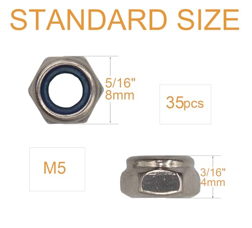 BinifiMux 35Pcs M5 x 0.8mm Stainless Steel Self-Lock Nylon Inserted 5mm Locking Nuts for Wheels, 3D Printer, Bike - Image 3