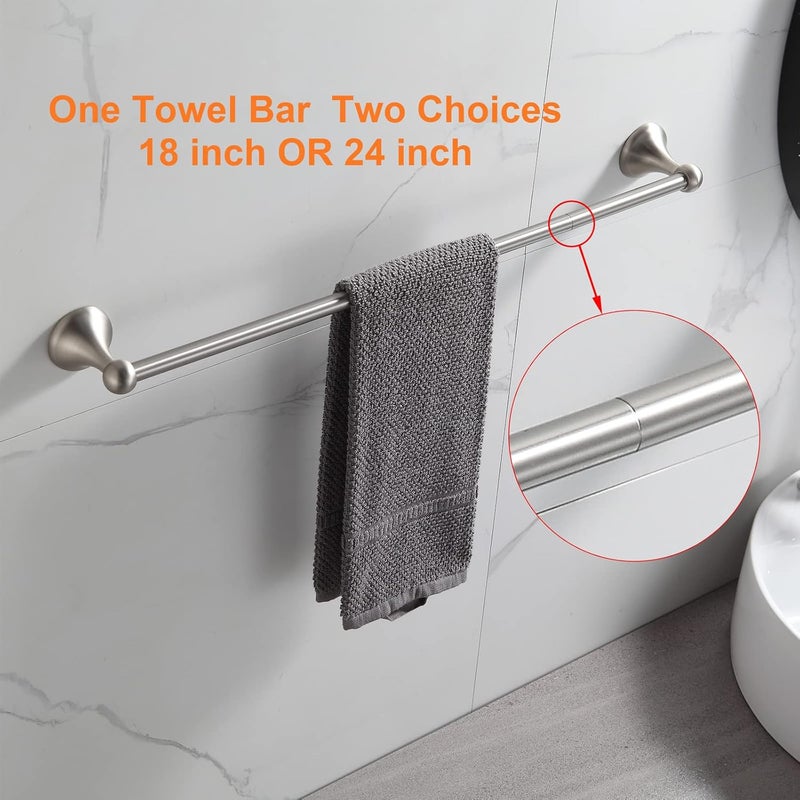 BGL Bathroom Hardware Set Brushed Nickel Adjustable Expandable Bath Towel Bars Bathroom Accessory Set Towel Racks 8-Pieces Wall Mount - Image 3